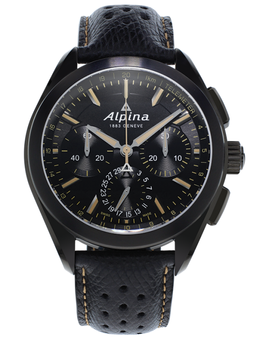 Alina ALPINER 4 MANUFACTURE FLYBACK CHRONOGRAPH Black Dial Black Leather Strap (ref. AL-760BBG5FBAQ6)