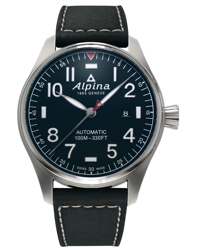 Alpina Startimer Pilot Automatic (ref. AL-525G4TS6) with Stainless Steel Case, Blue Dial and Black Leather Strap