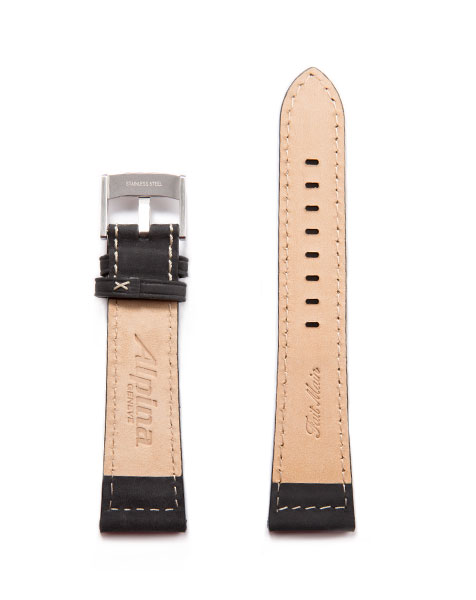 Black Leather Watch Strap with Stainless Steel Buckle